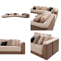 Sofa Kain Tekstur Kulit Sapi, Panel Sandaran Tangan Modular, Bentuk L, Hotel Mewah, Pesanan Khusus, Grosir, Sofa Sudut