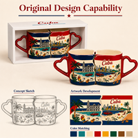 Juego de Tazas de Cerámica con Diseño de Recuerdo de Cuba, Tazas de Cerámica para Turistas con Asa en Forma de Corazón, Diseño Personalizado de Ciudades Globales, OEM, ODM, Venta al Por Mayor