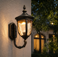Lámpara de Pared Exterior de Aluminio Fundido a Presión en Bronce Antiguo, con Cristal Martillado Color Champán, E27, Aplique Exterior Impermeable, Linterna de Jardín para Villa
