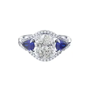 Rinntin LZR05优雅切割永恒带S925银首饰戒指镀铑钻石8A立方蓝宝石氧化锆戒指