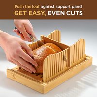 Mini trancheuse à pain manuelle en bambou réglable en épaisseur Coupe-pain de qualité supérieure avec couteau et plateau à miettes