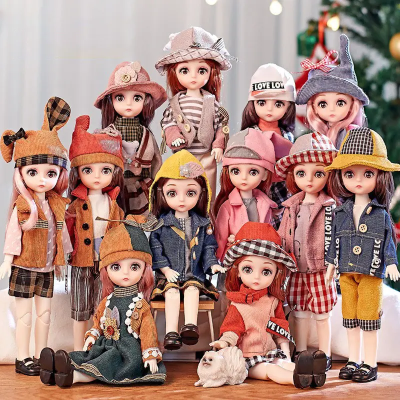 2022 New 30 cm Mini Doll Movable Joint Girl Baby 3D Big Eyes Beautiful DIY Toy Doll With Clothes Dress Up Fashion Doll