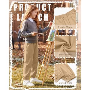 Pantalones de uniforme para niñas, joggers con cintura elástica y bolsillos, ropa escolar de 5 a 14 años, pantalones deportivos elásticos - Product Image 4