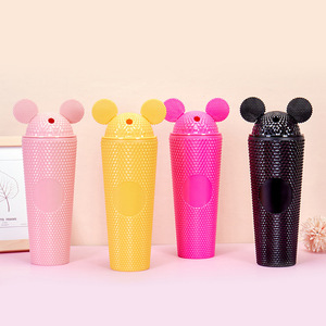 Nuevo diseño lindo ratón oreja 24oz 710ml vaso de plástico de doble pared taza para beber frío con pajita y tapa de oreja de ratón portátil - Product Image 4