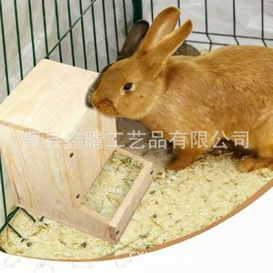 Comedero de madera maciza para conejos, dispensador de comida para mascotas al aire libre, caja de alimentación de madera para animales pequeños - Product Image 2