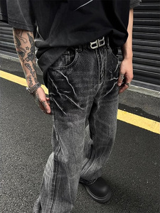 Hight Street Lightning Crack Denim Jeans Pantalones Sueltos Pierna Ancha Recta Vintage Jeans Sueltos Hombres - Product Image 3