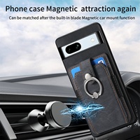 Étui de protection intégral en cuir PU avec fentes pour cartes et support anneau pour Google Pixel 9A / 10 Pro, design gaufré