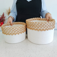Petit panier tissé avec sacs-cadeaux et rubans Panier en corde de coton pour le stockage de jouets Paniers cadeaux avec poignées pour l'organisation d'articles divers