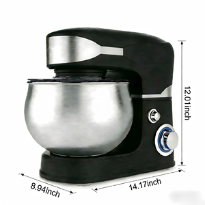 Batteur sur socle électrique 5L 1300W, design à tête inclinable, 6 vitesses, fonction pulse, pieds antidérapants, bol mélangeur en acier inoxydable pour la pâte - Product Image 2