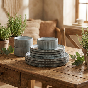 European-style Vintage Embossed Glazed Bone China <b>Microwave</b> Safe Dinnerware <b>Set</b> Four People 16-Piece Plates Flatware Soup Bowls - Product Image 2