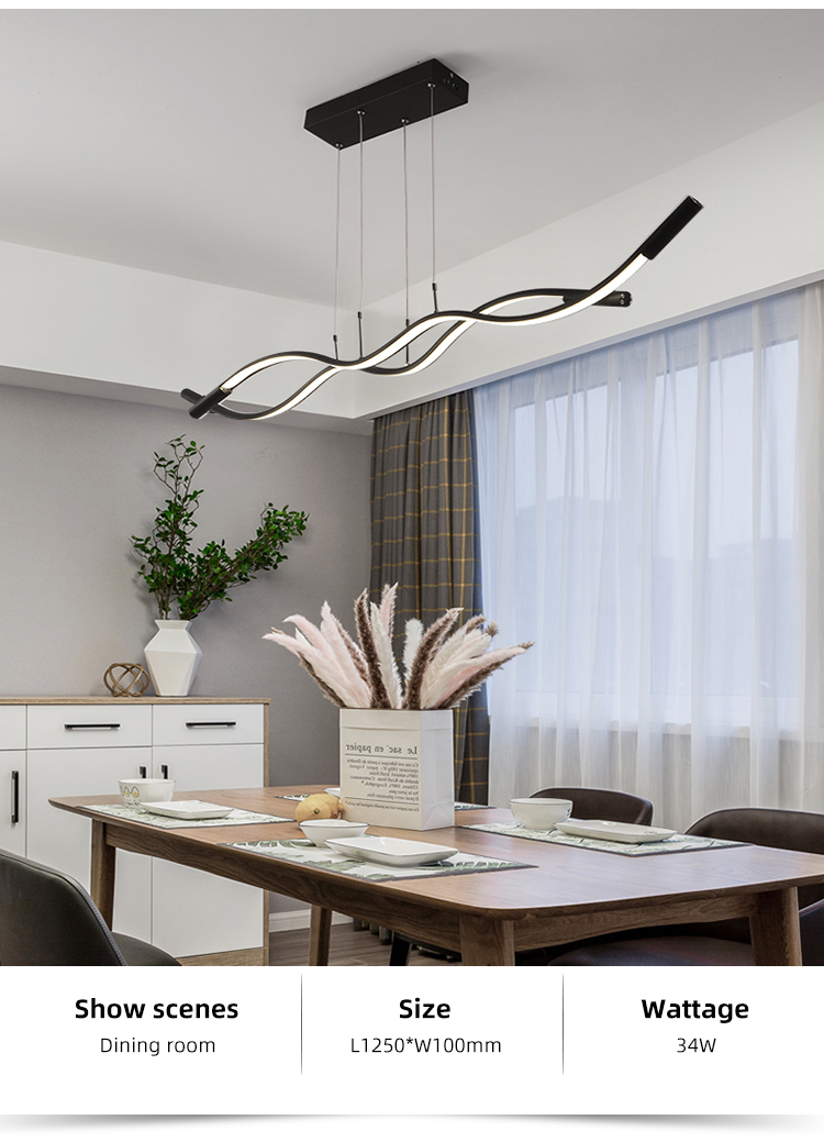 Modern Linear Dining Living Room Bedroom White Black Led Chandelier Pendant Lamp