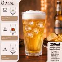 Verre à bière highball transparent 250 ml, à rayures verticales, pour whisky, eau, boisson, réutilisable, sans plomb, pour fêtes