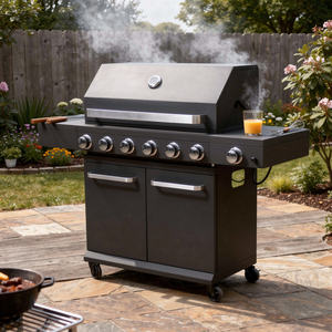 Parrilla <span class=keywords><strong>de</strong></span> Gas Negra Premium Personalizada <span class=keywords><strong>de</strong></span> 6+1 Quemadores con Gabinete, Ideal para Cocinar en el Jardín, Patio Trasero o Terraza - Product Image 2