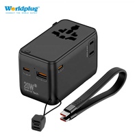 Adaptateur de chargeur de voyage Worldplug GaN 20W adaptateur de prise de courant international universel avec câble de banque d'alimentation pour ordinateur portable