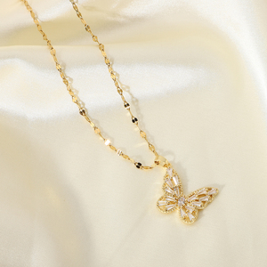 <span class=keywords><strong>Collier</strong></span> papillon en cristal <span class=keywords><strong>fantaisie</strong></span>, bijoux en acier inoxydable plaqué or 18 carats, cadeau, pendentif papillon en zircon cubique, <span class=keywords><strong>collier</strong></span> pour femmes - Product Image 6