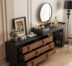 <span class=keywords><strong>Commode</strong></span> de rangement moderne extensible et réversible avec bureau, configuration interchangeable gauche ou droite, meubles de chambre à coucher - Product Image 4