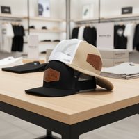 Casquette Trucker 6 Panneaux à Prix de Gros avec Patch en Cuir et Visière Courbe en Maille Blanche pour Hommes
