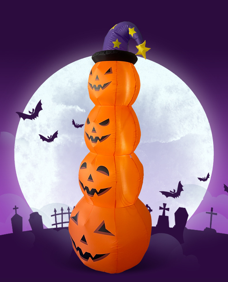 8FT Halloween Inflatable Stacked Pumpkins with LED Lights