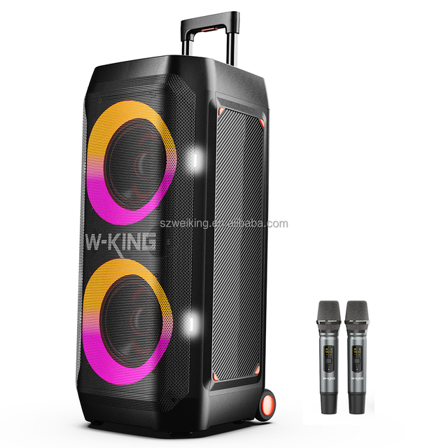 W-KING T12 New Arrival Max 370W Powerful Deep Bass RGB Light Strobe Trolley Wireless Portable Party Speaker with Wheels
