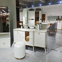 Coiffeuse Maquillage Moderne Design Économique, Meuble Chambre à Coucher en Bois avec Miroir et Éclairage LED