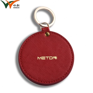 Custom Round Shape Cosmetic Pocket PU Leather Vanity Mirror Keychain Decorative Mini Mirror - Product Image 6
