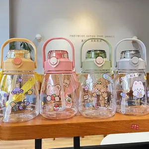 Dessin animé mignon 1300ml enfants étanche sans bpa gobelet clair portable enfants école bouteilles d'eau en plastique avec paille