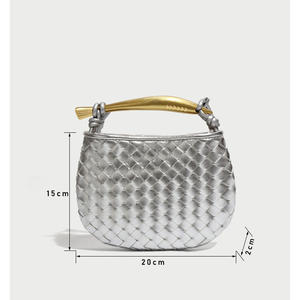 Sac à bandoulière élégant en cuir tressé motif sardine pour femme, pochette tendance décontractée, mini sac boulette, sac à cosmétiques - Product Image 6