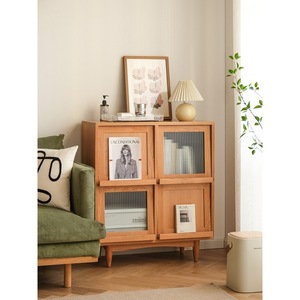 Libreria in Legno Massello e Bambù Stile Giapponese, Mobile Contenitore per Soggiorno, Mobile Laterale per Riviste, Design Moderno e Semplice - Product Image 3