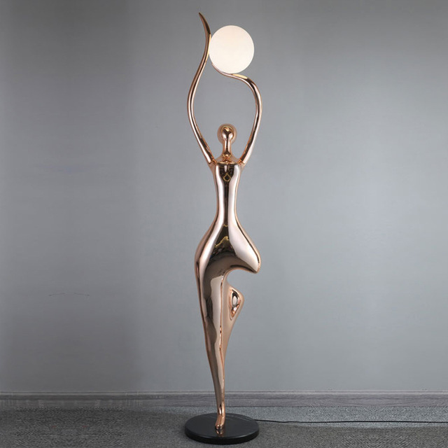 Modern Statue Floor Lamp, Rose Gold Resin Floor Lamp for Living Room Bedroom Corridor Villa Hotel