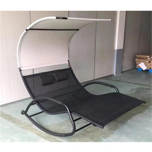 Chaise longue de jardin extérieure en aluminium avec auvent, transat de piscine à bascule avec parasol - Product Image 2