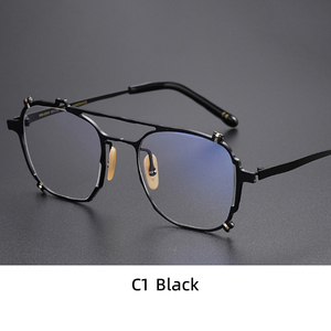 Hoogwaardig titanium brilmontuur met dubbele brug, pilot-vormig, onregelmatig rechthoekig vierkant montuur - Product Image 2