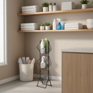Cesta de Almacenamiento de Metal de 3 Niveles Negra, 33x15x85cm, Cestas Desmontables para Organización del Baño, Estilo Industrial - Product Image 2