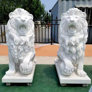 Decoración de jardín al aire libre, escultura de animales tallados <span class=keywords><strong>en</strong></span> piedra, estatua de León de tamaño real de granito, estatua de León de mármol de <span class=keywords><strong>boca</strong></span> abierta - Product Image 4