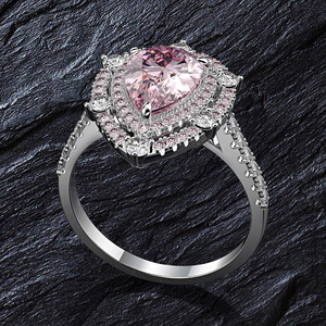 Anillo de Compromiso de Plata de Ley 925 con Baño de Rodio y Circonita Rosa en Corte Pera para Mujer, para Bodas y Fiestas - Product Image 2