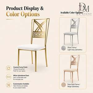 Wholesale Gold Stainless Steel X Back Wedding Banquet <b>Chair</b> with White Cushion for Hotel and Event Rental - Product Image 4