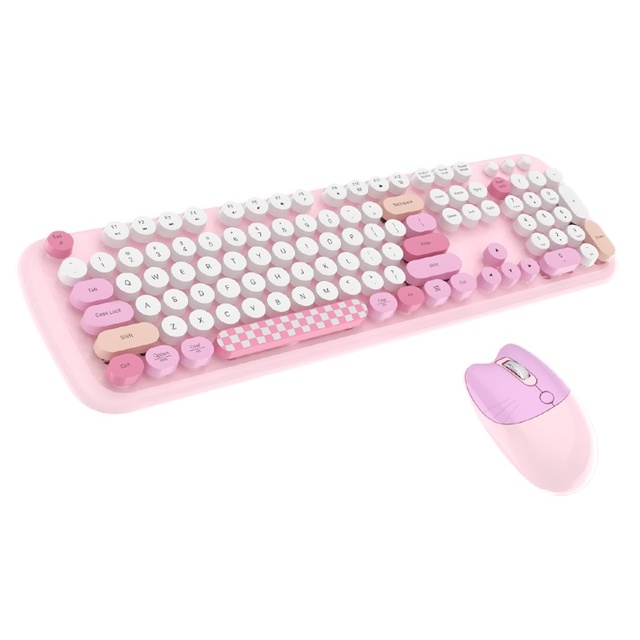 2.4G Dot Ergonomic Wireless Keyboard and Mouse Set 1600dpi Full-size 104 Keys Plug and Play for Home Office Cute pink
