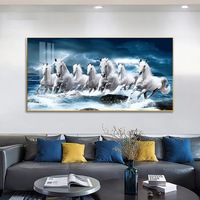 Tableau mural moderne 7 chevaux au galop en aquarelle, encadré en acrylique, sur papier écologique, peinture décorative en porcelaine, reproduction numérique, cadeau