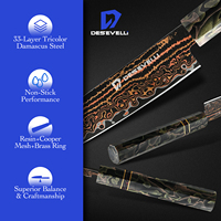Couteaux de cuisine de haute qualité en acier damas tricolore, ensemble de couteaux Kiritsuke avec manche en résine et anneau en laiton