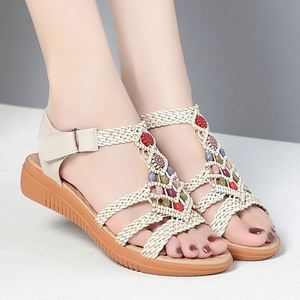 Bohemian Thick Sole Sandals Women Summer Outer Wear Hollow Out Woven Roman <b>Shoes</b> Wedge Flat <b>Beach</b> Casual Footwear - Product Image 3