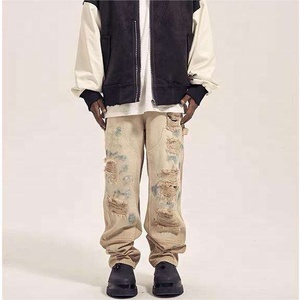 Pantalon en jean déchiré personnalisé AeeDenim pantalon en jean droit <span class=keywords><strong>kaki</strong></span> baggy original personnalisé pour hommes jean large baggy pour hommes - Product Image 2