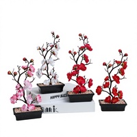 Plantes artificielles en pot de fleurs de prunier pour la décoration intérieure, fausses fleurs, plantes vertes, moulage par injection PG093, approvisionnement transfrontalier