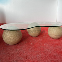 Table basse en marbre de luxe nordique Table carrée en verre pieds personnalisés Table basse en travertin