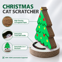 Griffoir pour chat en carton ondulé avec logo personnalisé OEM ODM, thème sapin de Noël, avec jouet interactif à bille sur rail, vente en gros