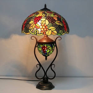 LongHuiJing 16" Tiffany Grape Stained Glass <b>Table</b> <b>Lamp</b> Artistic Colored <b>Base</b> Desk Light for Bedroom Office Nightstand - Product Image 2