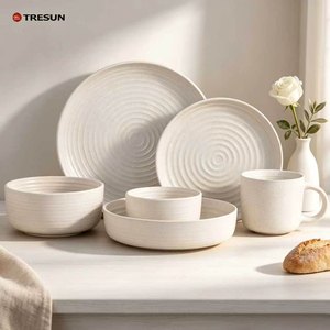 Juego de Vajilla de Gres con Relieve de 16 Piezas, Platos, Tazones y Tazas, Venta al por Mayor Directa de Fábrica China - Product Image 1