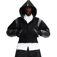 Blouson Bomber Court d'Hiver de Haute Qualité pour Homme, en Laine et Cuir Texturé, avec Logo Brodé et Motif Lettres, Style Universitaire