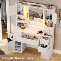 Coiffeuse Blanche Coiffeuse Maquillage Vanité Bureau avec Lumière LED Miroir pour Chambre Salle de Bain
