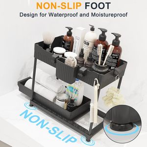 Sink Organizer <b>for</b> Bathroom <b>Kitchen</b> Anti-slip Pads Hooks 2-Tier Pull-Out <b>Storage</b> Racks/Shelves Plastic+Stainless Steel - Product Image 4