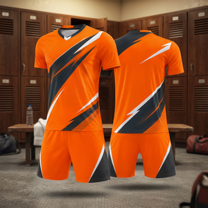Maillot de football orange pour homme, col en V, manches courtes, imprimé géométrique sublimé, évacuation de l'humidité, coupe athlétique, toutes saisons - Product Image 3