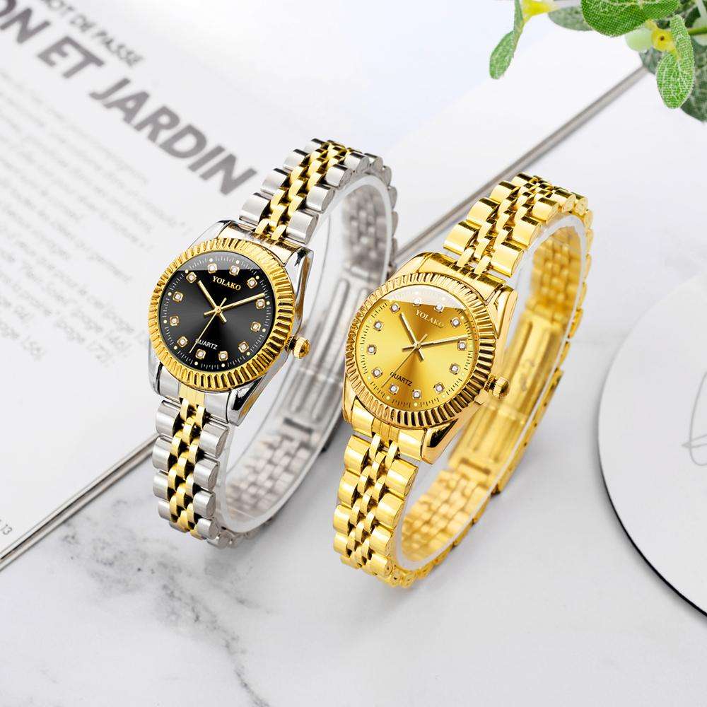 Relojes de pulsera minimalistas de diamante para mujer, de cuarzo, de acero  inoxidable, dorado, 4447